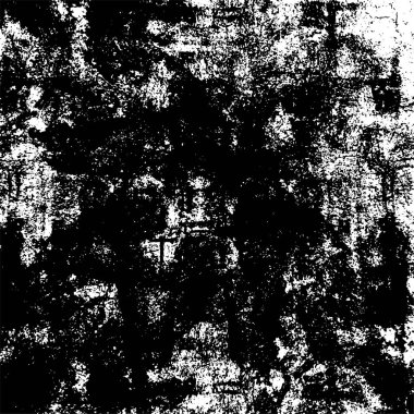 Grunge üst üste biniyor. Soyut siyah-beyaz vektör arkaplanı. Çatlak, leke ve noktalarda kirli desenli tek renkli klasik yüzey. Karanlık korku tarzında eski bir duvar.