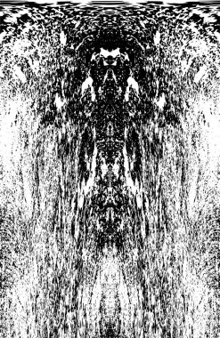 Grunge üst üste biniyor. Soyut siyah-beyaz vektör arkaplanı. Çatlak, leke ve noktalarda kirli desenli tek renkli klasik yüzey. Karanlık korku tarzında eski bir duvar.