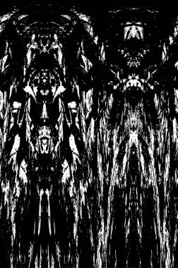 Grunge üst üste biniyor. Soyut siyah-beyaz vektör arkaplanı. Çatlak, leke ve noktalarda kirli desenli tek renkli klasik yüzey. Karanlık korku tarzında eski bir duvar.