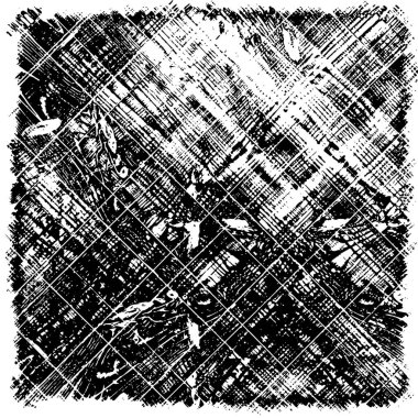 Grunge üst üste biniyor. Soyut siyah-beyaz vektör arkaplanı. Çatlak, leke ve noktalarda kirli desenli tek renkli klasik yüzey. Karanlık korku tarzında eski bir duvar.