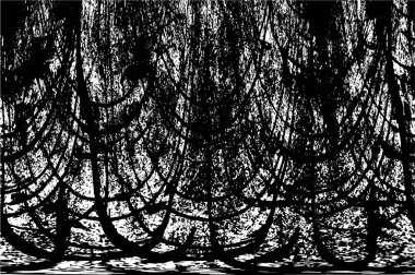 Grunge üst üste biniyor. Soyut siyah-beyaz vektör arkaplanı. Çatlak, leke ve noktalarda kirli desenli tek renkli klasik yüzey. Karanlık korku tarzında eski bir duvar.