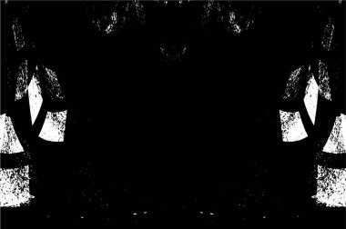 Grunge üst üste biniyor. Soyut siyah-beyaz vektör arkaplanı. Çatlak, leke ve noktalarda kirli desenli tek renkli klasik yüzey. Karanlık korku tarzında eski bir duvar.