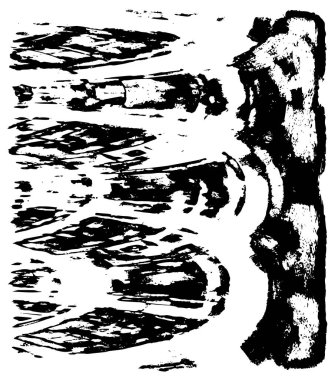 Grunge üst üste biniyor. Soyut siyah-beyaz vektör arkaplanı. Çatlak, leke ve noktalarda kirli desenli tek renkli klasik yüzey. Karanlık korku tarzında eski bir duvar.