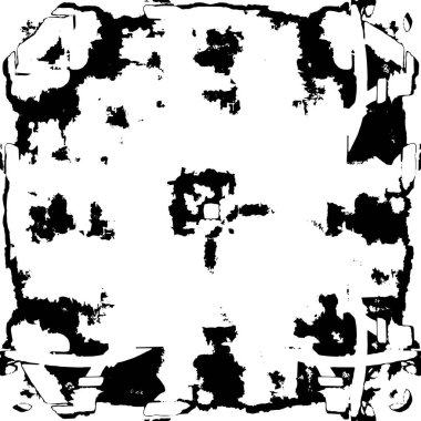 Grunge üst üste biniyor. Soyut siyah-beyaz vektör arkaplanı. Çatlak, leke ve noktalarda kirli desenli tek renkli klasik yüzey. Karanlık korku tarzında eski bir duvar.