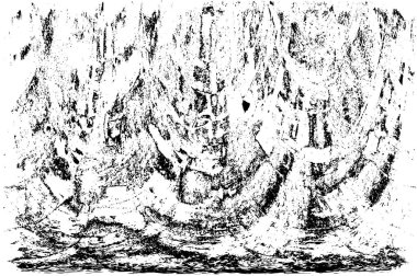 Grunge üst üste biniyor. Soyut siyah-beyaz vektör arkaplanı. Çatlak, leke ve noktalarda kirli desenli tek renkli klasik yüzey. Karanlık korku tarzında eski bir duvar.