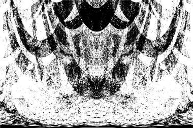 Grunge üst üste biniyor. Soyut siyah-beyaz vektör arkaplanı. Çatlak, leke ve noktalarda kirli desenli tek renkli klasik yüzey. Karanlık korku tarzında eski bir duvar.