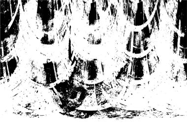 Grunge üst üste biniyor. Soyut siyah-beyaz vektör arkaplanı. Çatlak, leke ve noktalarda kirli desenli tek renkli klasik yüzey. Karanlık korku tarzında eski bir duvar.