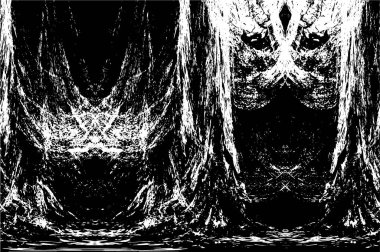 Grunge üst üste biniyor. Soyut siyah-beyaz vektör arkaplanı. Çatlak, leke ve noktalarda kirli desenli tek renkli klasik yüzey. Karanlık korku tarzında eski bir duvar.