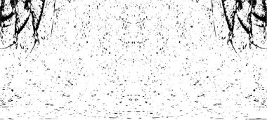 Grunge üst üste biniyor. Soyut siyah-beyaz vektör arkaplanı. Çatlak, leke ve noktalarda kirli desenli tek renkli klasik yüzey. Karanlık korku tarzında eski bir duvar.