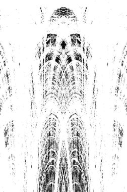 Grunge dikey olarak simetrik siyah beyaz doku. Tek renkli yıpranmış kaplama deseni. 