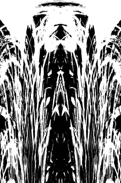 Grunge dikey olarak simetrik siyah beyaz doku. Tek renkli yıpranmış kaplama deseni. 