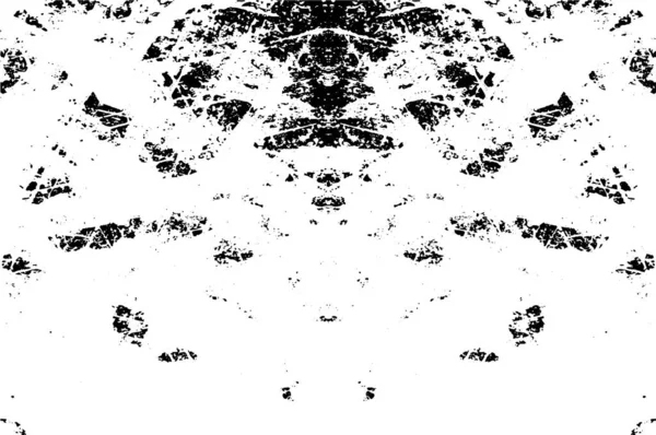 Grunge üst üste biniyor. Soyut siyah-beyaz vektör arkaplanı. Çatlak, leke ve noktalarda kirli desenli tek renkli klasik yüzey. Karanlık korku tarzında eski bir duvar.