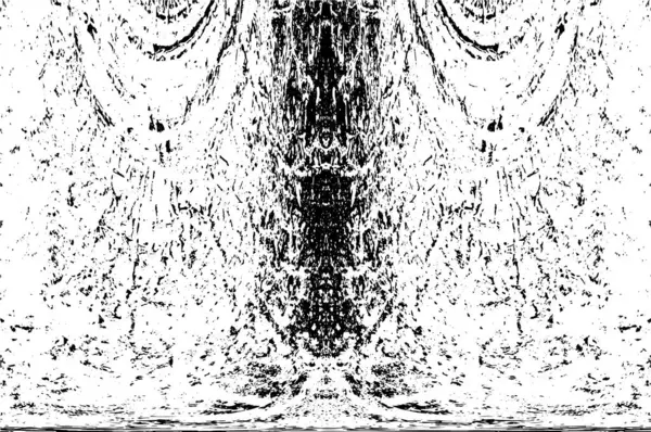 Grunge üst üste biniyor. Soyut siyah-beyaz vektör arkaplanı. Çatlak, leke ve noktalarda kirli desenli tek renkli klasik yüzey. Karanlık korku tarzında eski bir duvar.