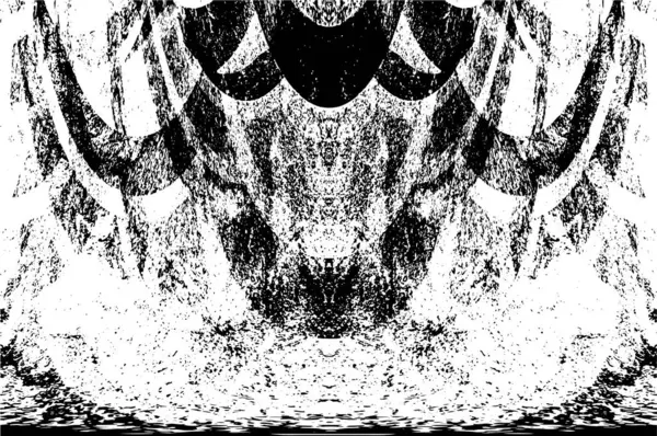 Grunge üst üste biniyor. Soyut siyah-beyaz vektör arkaplanı. Çatlak, leke ve noktalarda kirli desenli tek renkli klasik yüzey. Karanlık korku tarzında eski bir duvar.