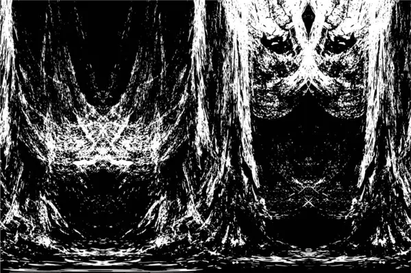 Grunge üst üste biniyor. Soyut siyah-beyaz vektör arkaplanı. Çatlak, leke ve noktalarda kirli desenli tek renkli klasik yüzey. Karanlık korku tarzında eski bir duvar.