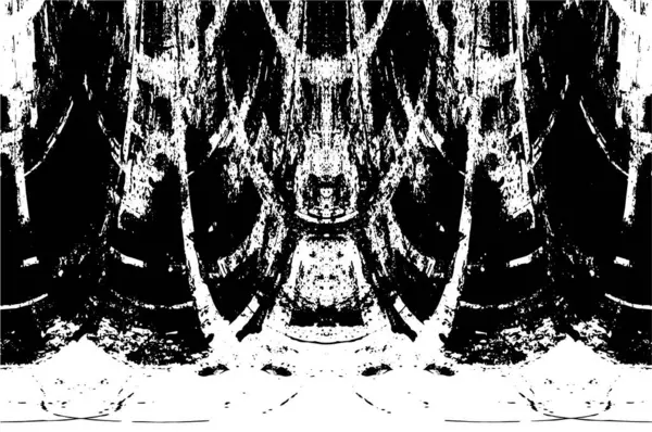 Grunge üst üste biniyor. Soyut siyah-beyaz vektör arkaplanı. Çatlak, leke ve noktalarda kirli desenli tek renkli klasik yüzey. Karanlık korku tarzında eski bir duvar.