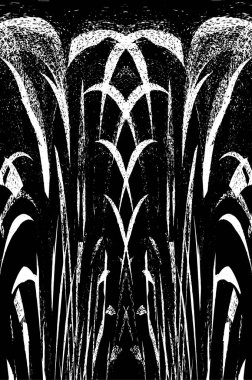 Grunge dikey olarak simetrik siyah beyaz doku. Tek renkli yıpranmış kaplama deseni. 