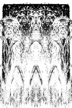 Grunge dikey olarak simetrik siyah beyaz doku. Tek renkli yıpranmış kaplama deseni. 