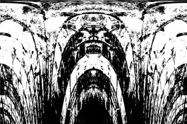 Grunge dikey olarak simetrik siyah beyaz doku. Tek renkli yıpranmış kaplama deseni. 