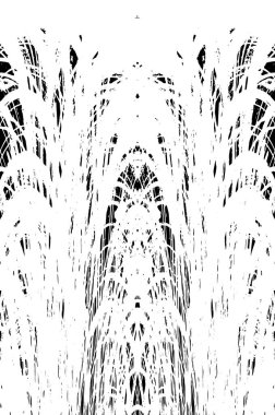 Grunge dikey olarak simetrik siyah beyaz doku. Tek renkli yıpranmış kaplama deseni. 