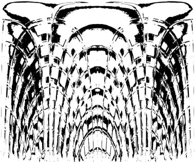 Grunge dikey olarak simetrik siyah beyaz doku. Tek renkli yıpranmış kaplama deseni. 