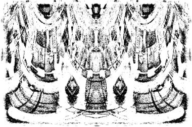 Grunge dikey olarak simetrik siyah beyaz doku. Tek renkli yıpranmış kaplama deseni. 