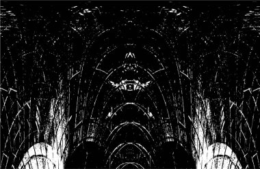 Grunge dikey olarak simetrik siyah beyaz doku. Tek renkli yıpranmış kaplama deseni. 