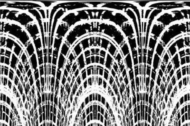 Grunge dikey olarak simetrik siyah beyaz doku. Tek renkli yıpranmış kaplama deseni. 