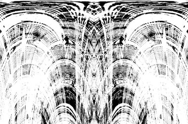 Grunge dikey olarak simetrik siyah beyaz doku. Tek renkli yıpranmış kaplama deseni. 