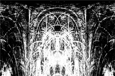 Grunge dikey olarak simetrik siyah beyaz doku. Tek renkli yıpranmış kaplama deseni. 