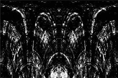 Grunge dikey olarak simetrik siyah beyaz doku. Tek renkli yıpranmış kaplama deseni. 