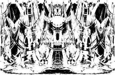 Grunge dikey olarak simetrik siyah beyaz doku. Tek renkli yıpranmış kaplama deseni. 