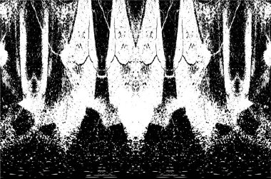 Grunge dikey olarak simetrik siyah beyaz doku. Tek renkli yıpranmış kaplama deseni. 