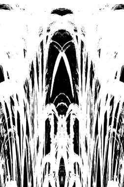 Grunge dikey olarak simetrik siyah beyaz doku. Tek renkli yıpranmış kaplama deseni. 