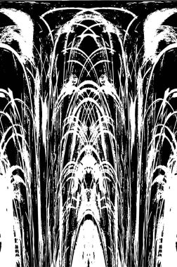 Grunge dikey olarak simetrik siyah beyaz doku. Tek renkli yıpranmış kaplama deseni. 