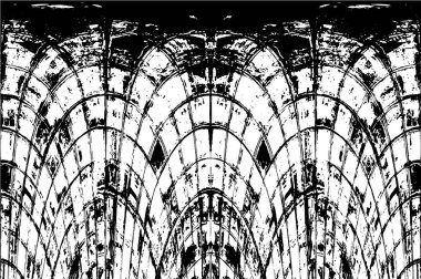 Grunge dikey olarak simetrik siyah beyaz doku. Tek renkli yıpranmış kaplama deseni. 