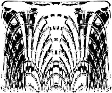 Grunge dikey olarak simetrik siyah beyaz doku. Tek renkli yıpranmış kaplama deseni. 