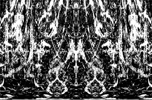 卷曲垂直对称的黑白纹理 单色风化覆盖图案 — 图库矢量图片