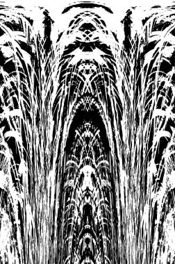 Grunge dikey olarak simetrik siyah beyaz doku. Tek renkli yıpranmış kaplama deseni. 