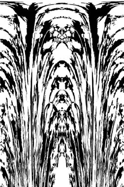 Grunge dikey olarak simetrik siyah beyaz doku. Tek renkli yıpranmış kaplama deseni. 