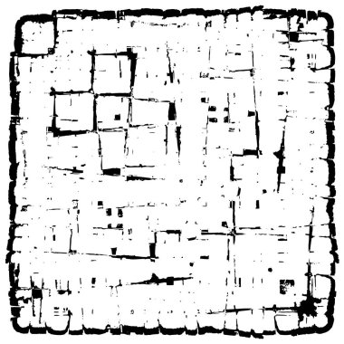 Grunge üst üste biniyor. Soyut siyah-beyaz vektör arkaplanı. Çatlak, leke ve noktalarda kirli desenli tek renkli klasik yüzey. Karanlık korku tarzında eski bir duvar.