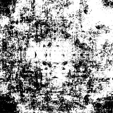 Grunge üst üste biniyor. Soyut siyah-beyaz vektör arkaplanı. Çatlak, leke ve noktalarda kirli desenli tek renkli klasik yüzey. Karanlık korku tarzında eski bir duvar.