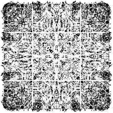 Grunge üst üste biniyor. Soyut siyah-beyaz vektör arkaplanı. Çatlak, leke ve noktalarda kirli desenli tek renkli klasik yüzey. Karanlık korku tarzında eski bir duvar.