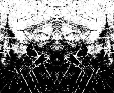 Grunge üst üste biniyor. Soyut siyah-beyaz vektör arkaplanı. Çatlak, leke ve noktalarda kirli desenli tek renkli klasik yüzey. Karanlık korku tarzında eski bir duvar.