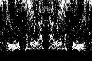 Grunge üst üste biniyor. Soyut siyah-beyaz vektör arkaplanı. Çatlak, leke ve noktalarda kirli desenli tek renkli klasik yüzey. Karanlık korku tarzında eski bir duvar.