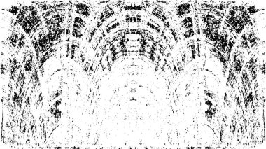 Grunge üst üste biniyor. Soyut siyah-beyaz vektör arkaplanı. Çatlak, leke ve noktalarda kirli desenli tek renkli klasik yüzey. Karanlık korku tarzında eski bir duvar.