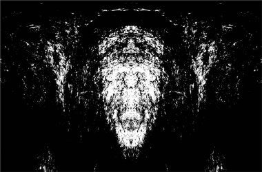 Grunge üst üste biniyor. Soyut siyah-beyaz vektör arkaplanı. Çatlak, leke ve noktalarda kirli desenli tek renkli klasik yüzey. Karanlık korku tarzında eski bir duvar.