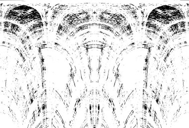 Grunge üst üste biniyor. Soyut siyah-beyaz vektör arkaplanı. Çatlak, leke ve noktalarda kirli desenli tek renkli klasik yüzey. Karanlık korku tarzında eski bir duvar.