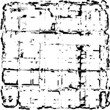 Grunge üst üste biniyor. Soyut siyah-beyaz vektör arkaplanı. Çatlak, leke ve noktalarda kirli desenli tek renkli klasik yüzey. Karanlık korku tarzında eski bir duvar.