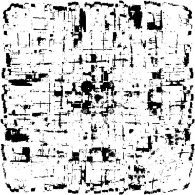 Grunge üst üste biniyor. Soyut siyah-beyaz vektör arkaplanı. Çatlak, leke ve noktalarda kirli desenli tek renkli klasik yüzey. Karanlık korku tarzında eski bir duvar.